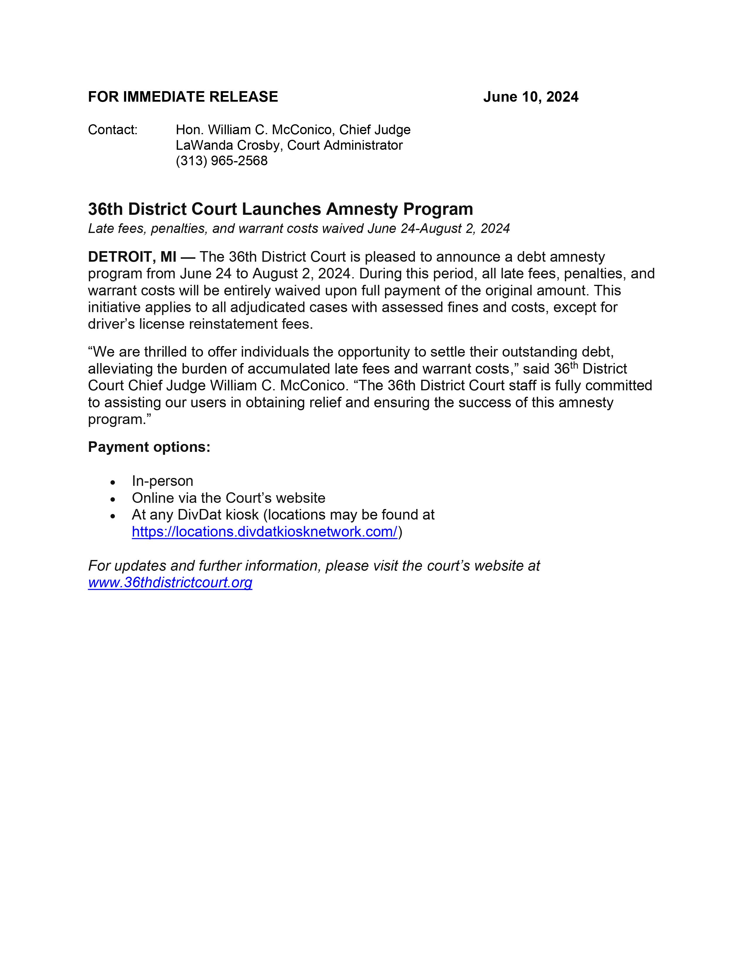 36th District Court Launches Amnesty Program 36th District Court Launches Amnesty Program